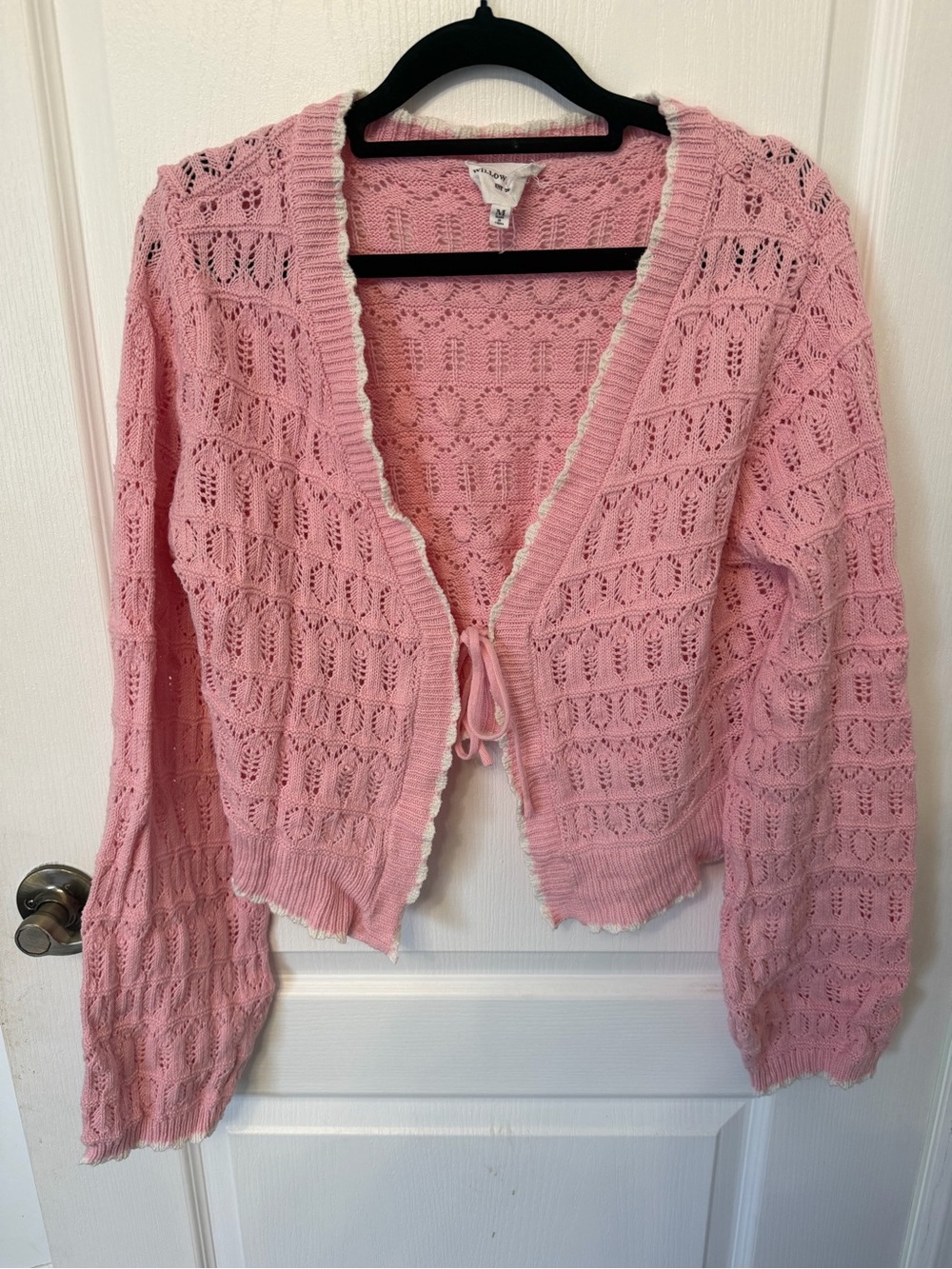 Willow & Wind - Women's Pink Openwork Knit Cardigan Sweater
